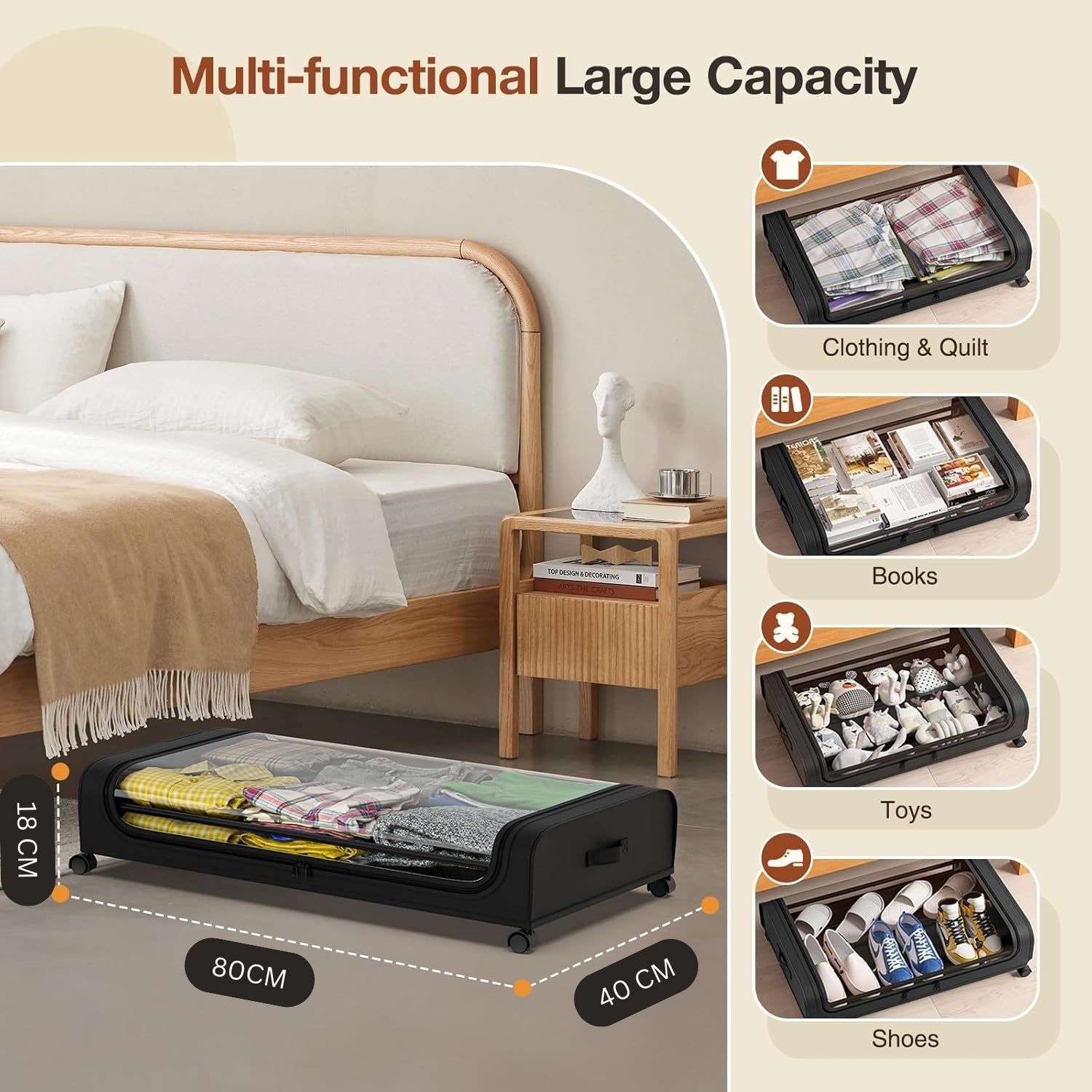 XXL Under Bed Rolling Storage Containers with 50L Large Capacity and Wheels V178-36122