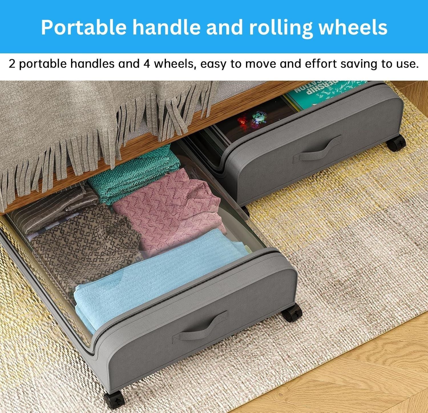CARLA HOME XXL Under Bed Rolling Storage Containers with 50L Large Capacity and Wheels V178-36123