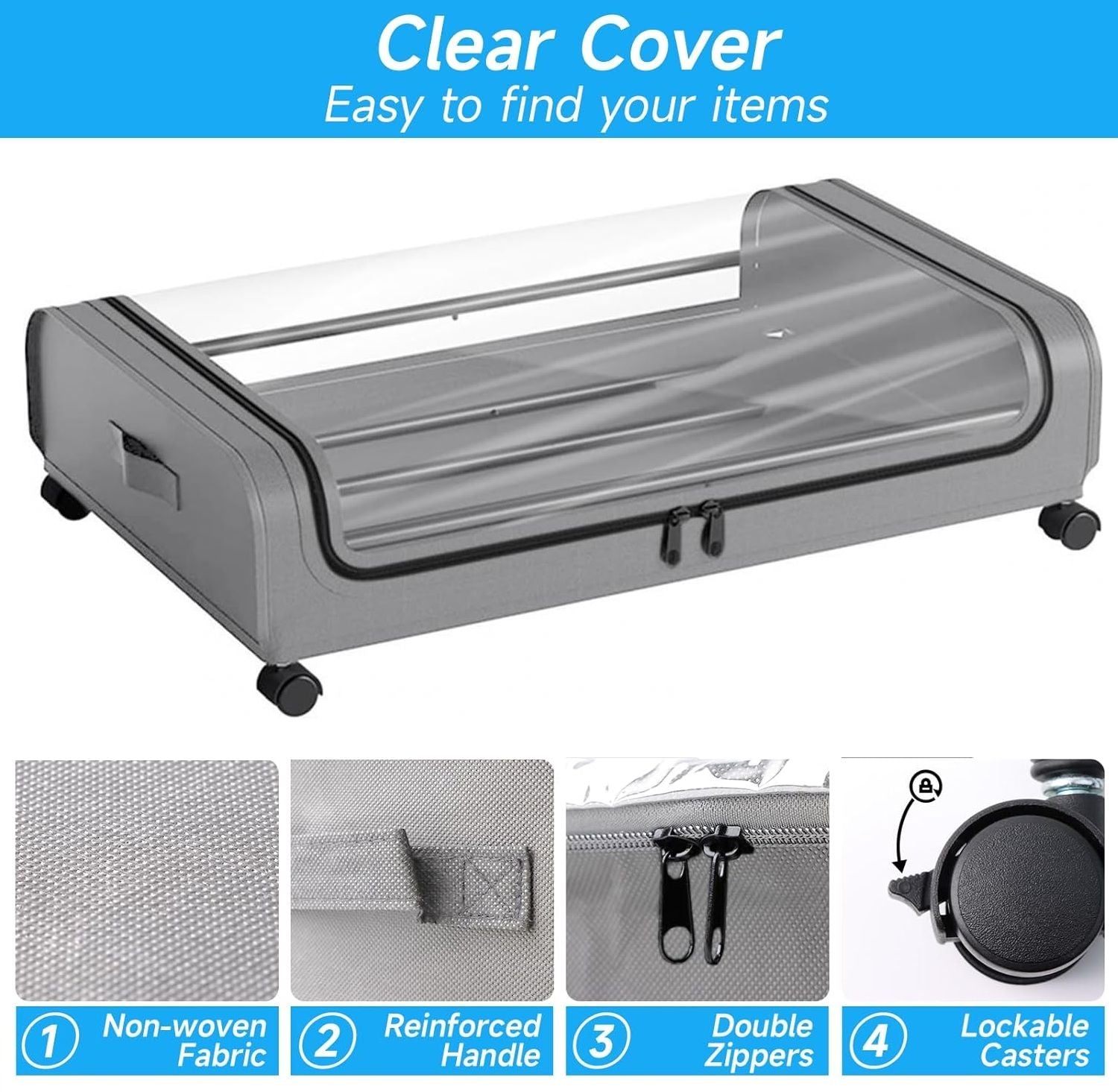 CARLA HOME XXL Under Bed Rolling Storage Containers with 50L Large Capacity and Wheels V178-36123