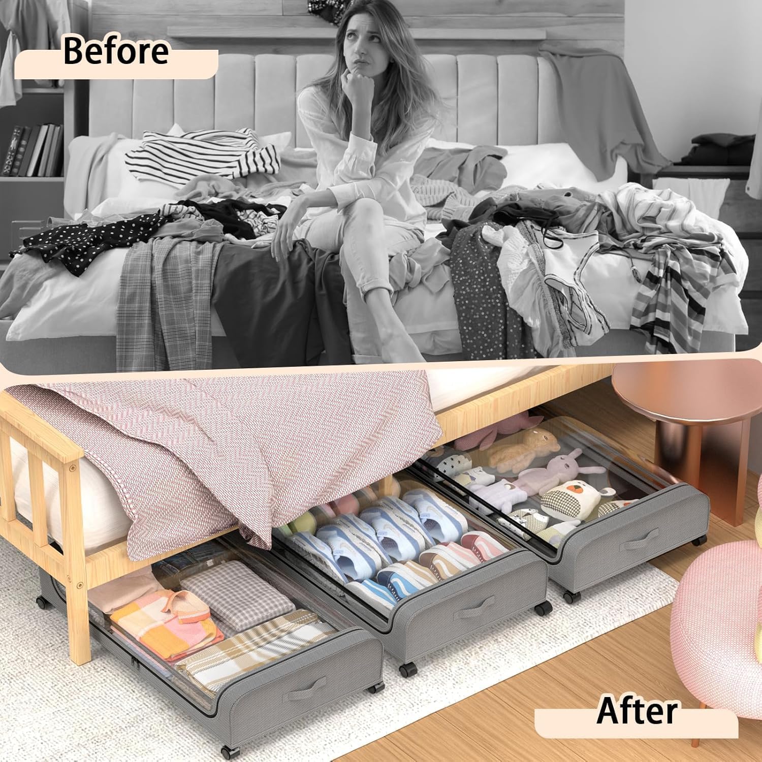 CARLA HOME XXL Under Bed Rolling Storage Containers with 50L Large Capacity and Wheels V178-36123