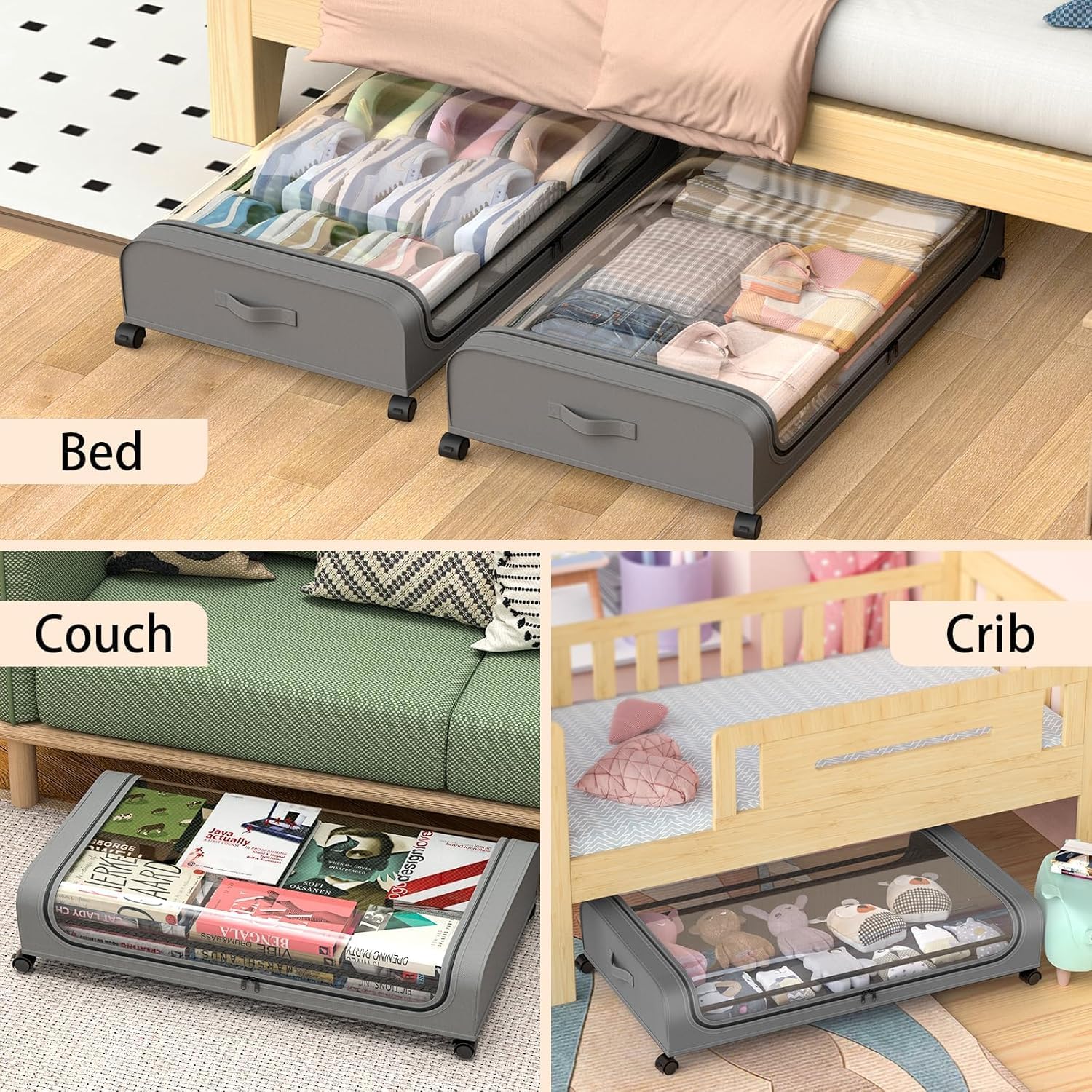CARLA HOME XXL Under Bed Rolling Storage Containers with 50L Large Capacity and Wheels V178-36123