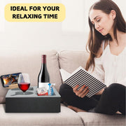 Wooden Couch Cup Holder Tray with Soft Silicone & Rotatable Phone Holder for Storaging Drinks & Snacks V178-36125