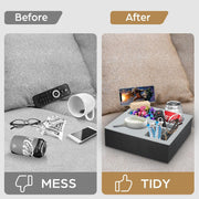 Wooden Couch Cup Holder Tray with Soft Silicone & Rotatable Phone Holder for Storaging Drinks & Snacks V178-36125