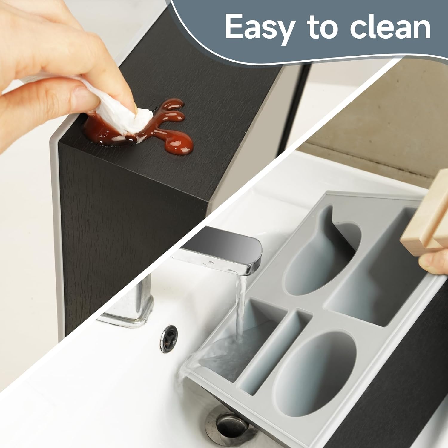 Wooden Couch Cup Holder Tray with Soft Silicone & Rotatable Phone Holder for Storaging Drinks & Snacks V178-36125