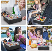 Wooden Couch Cup Holder Tray with Soft Silicone & Rotatable Phone Holder for Storaging Drinks & Snacks V178-36125