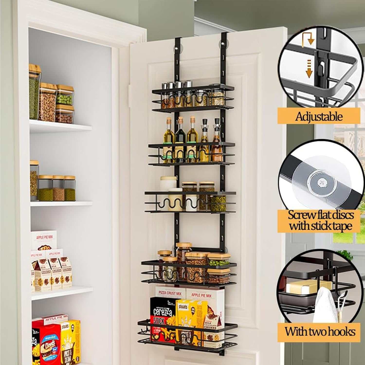 4 Tier Adjustable Baskets Over Door Pantry Organiser for Home Kitchen V178-36126