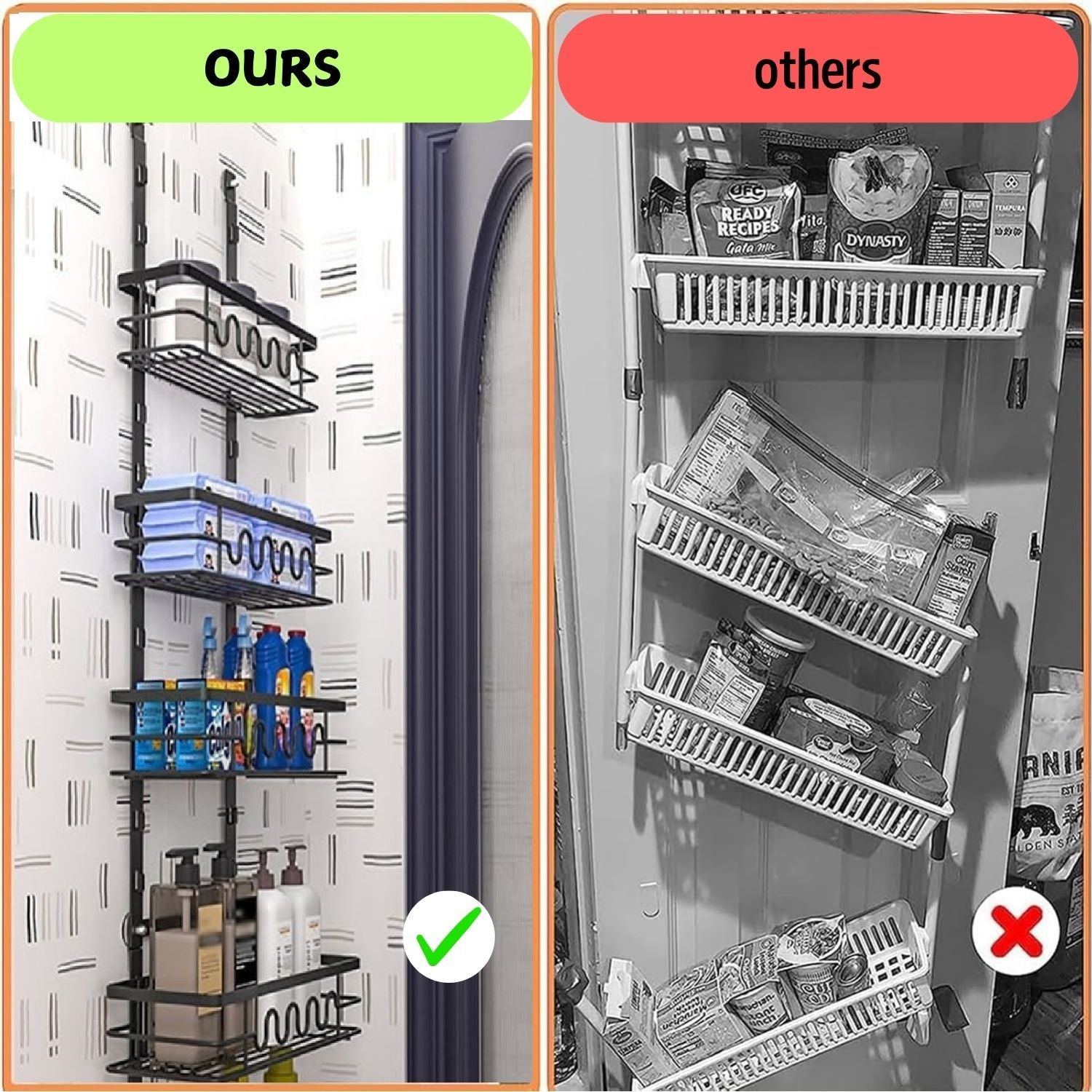 4 Tier Adjustable Baskets Over Door Pantry Organiser for Home Kitchen V178-36126