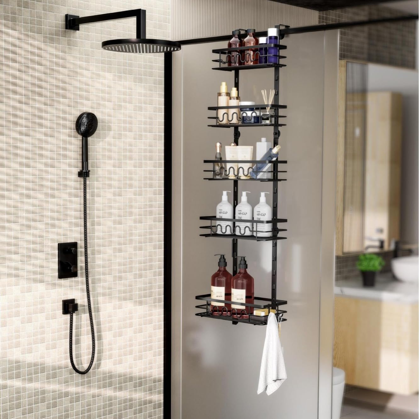 4 Tier Adjustable Baskets Over Door Pantry Organiser for Home Kitchen V178-36126