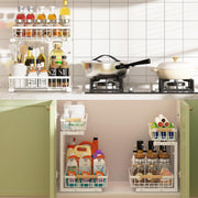Set 2 pcs - 2-Tier Kitchen Under Sink Organiser Storage with Height Adjustable, Unique Slide Rail & Suction V178-36128