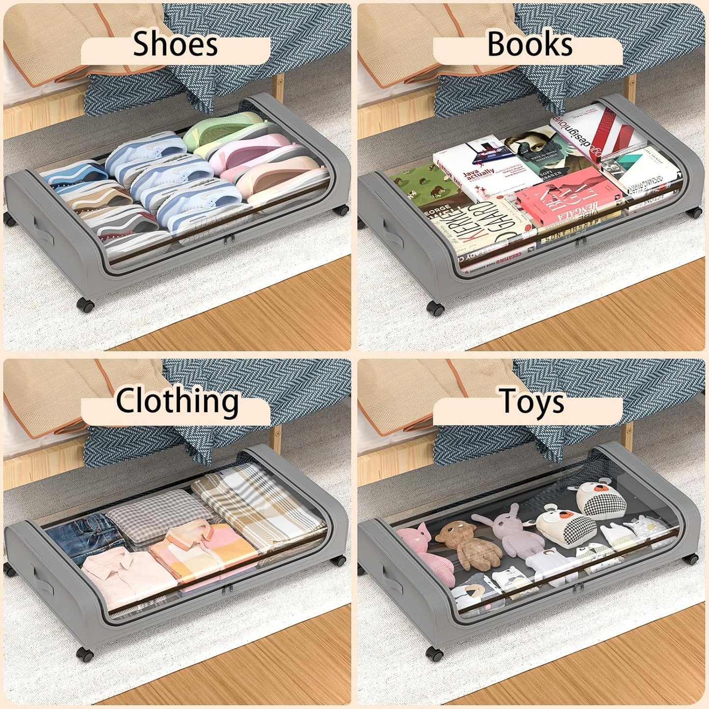 Set 2 Pcs XXL Under Bed Rolling Storage Containers with 50L Large Capacity and Wheels V178-36130