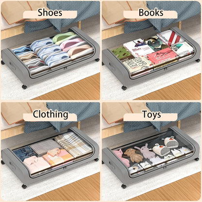 Set 2 Pcs XXL Under Bed Rolling Storage Containers with 50L Large Capacity and Wheels V178-36130