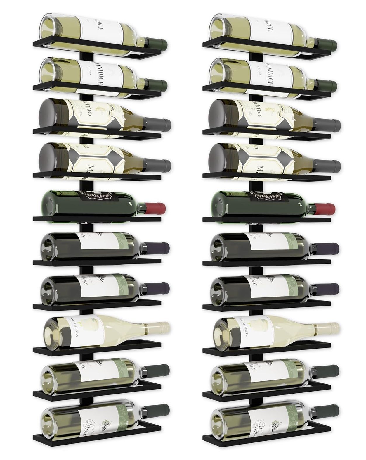Set 2 Pcs Metal Wall Mount Wine Rack for Wine Bottles, Liquor, Champagne (Holds 10 Bottles) V178-36133