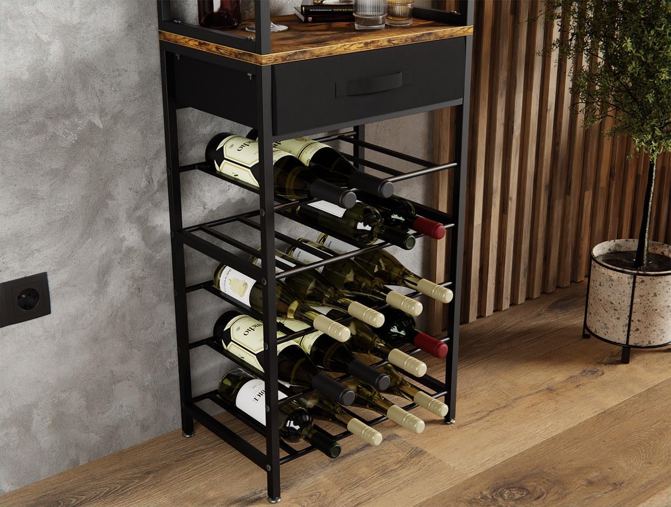 CARLA HOME Freestanding Wine Rack for 20 Bottles with Wood Countertop and Sturdy Metal Frame V178-36134