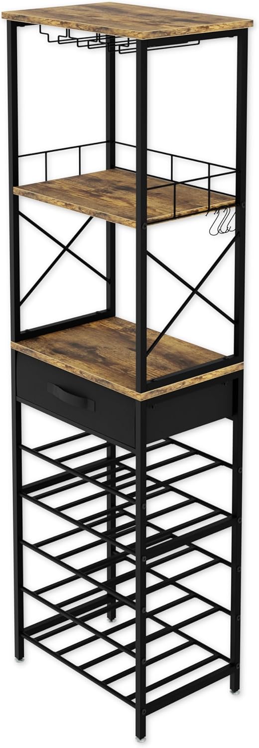 CARLA HOME Freestanding Wine Rack for 20 Bottles with Wood Countertop and Sturdy Metal Frame V178-36134