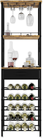 CARLA HOME Freestanding Wine Rack for 20 Bottles with Wood Countertop and Sturdy Metal Frame V178-36134