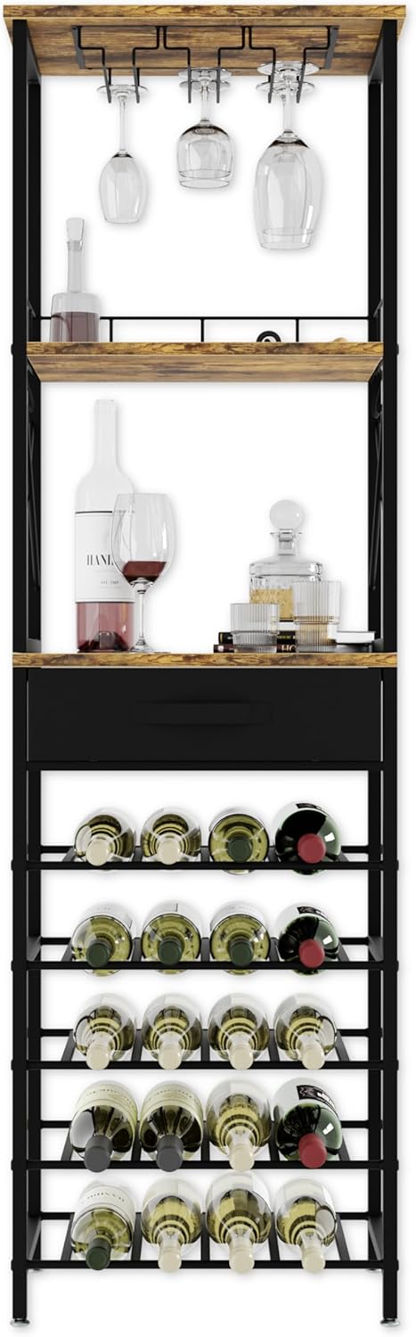 CARLA HOME Freestanding Wine Rack for 20 Bottles with Wood Countertop and Sturdy Metal Frame V178-36134