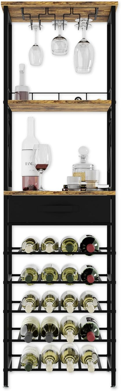 CARLA HOME Freestanding Wine Rack for 20 Bottles with Wood Countertop and Sturdy Metal Frame V178-36134