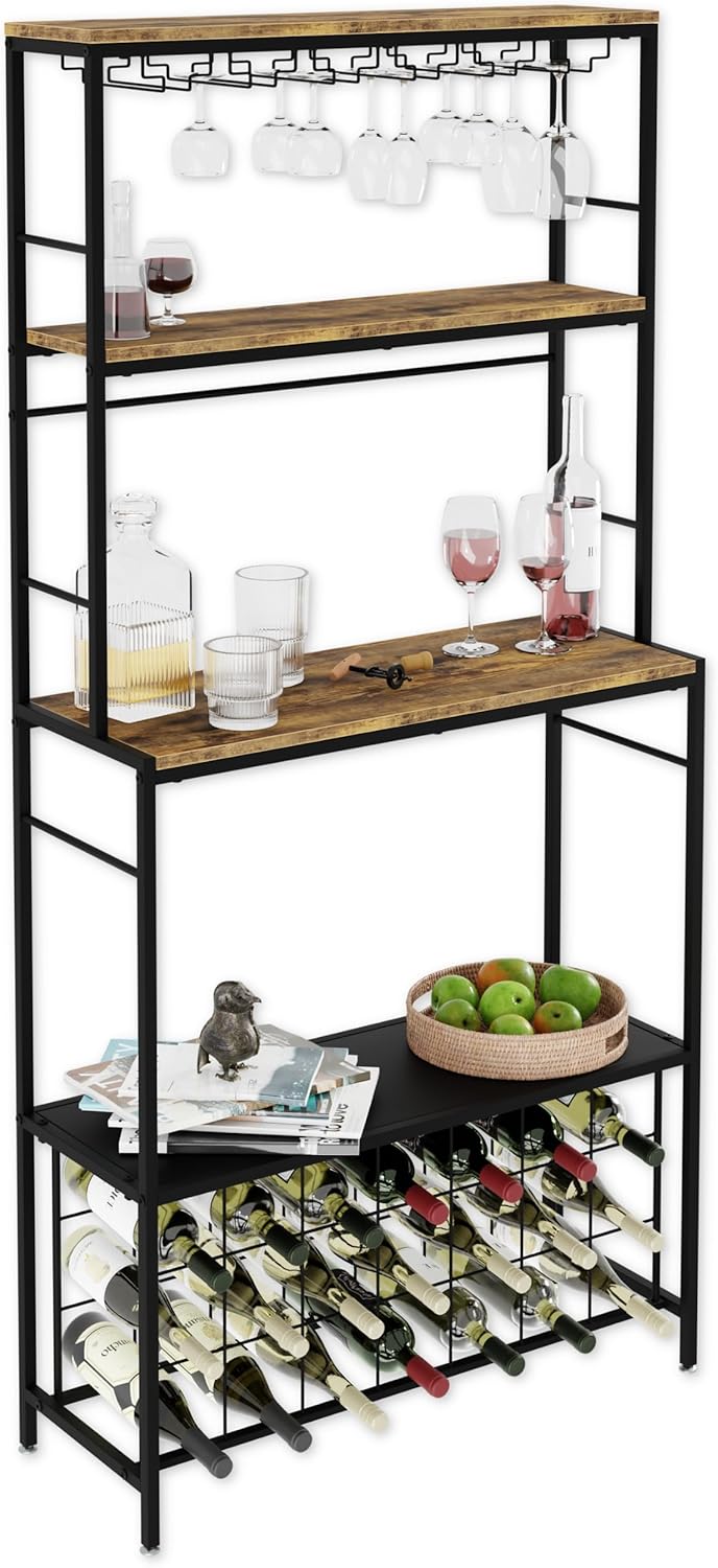 CARLA HOME Large Wine Rack for 20 Bottles with Wood Countertop and Sturdy Metal Frame V178-36135