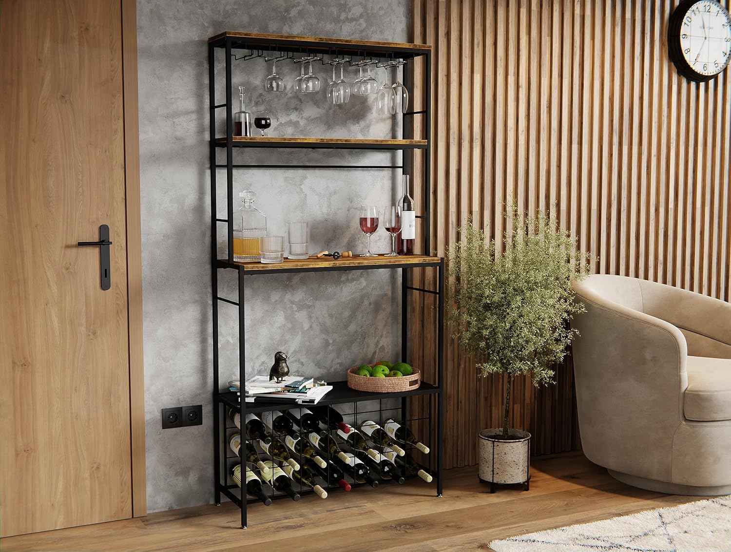 CARLA HOME Large Wine Rack for 20 Bottles with Wood Countertop and Sturdy Metal Frame V178-36135