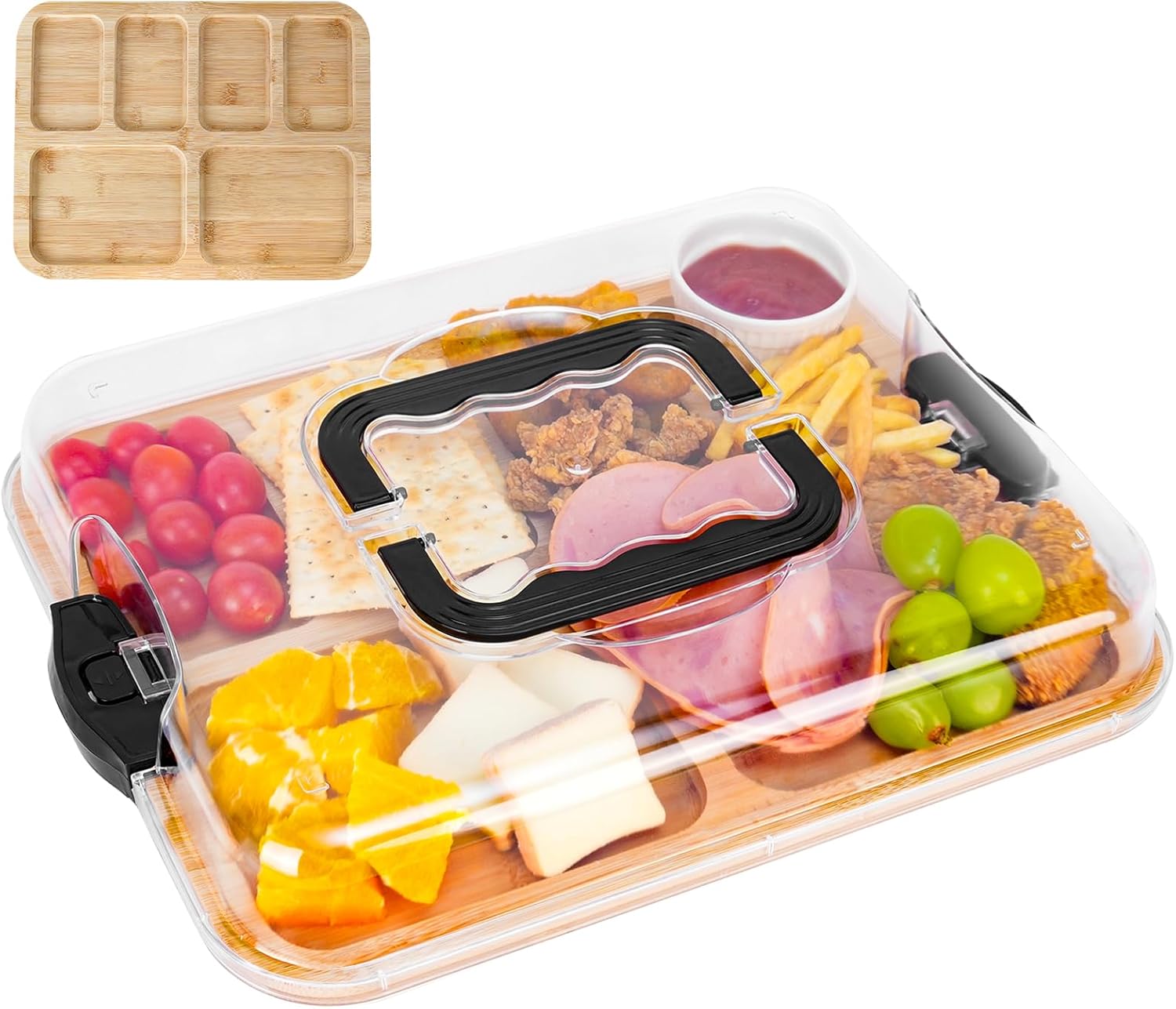 CARLA HOME Bamboo Charcuterie Board with Lid & Handle ideal Gift for Kitchen, Party & Picnic (6 Compartments) V178-36136