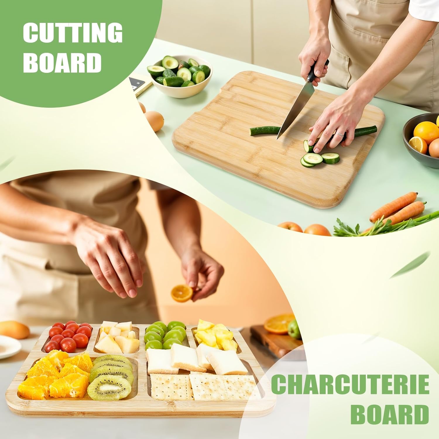 CARLA HOME Bamboo Charcuterie Board with Lid & Handle ideal Gift for Kitchen, Party & Picnic (6 Compartments) V178-36136