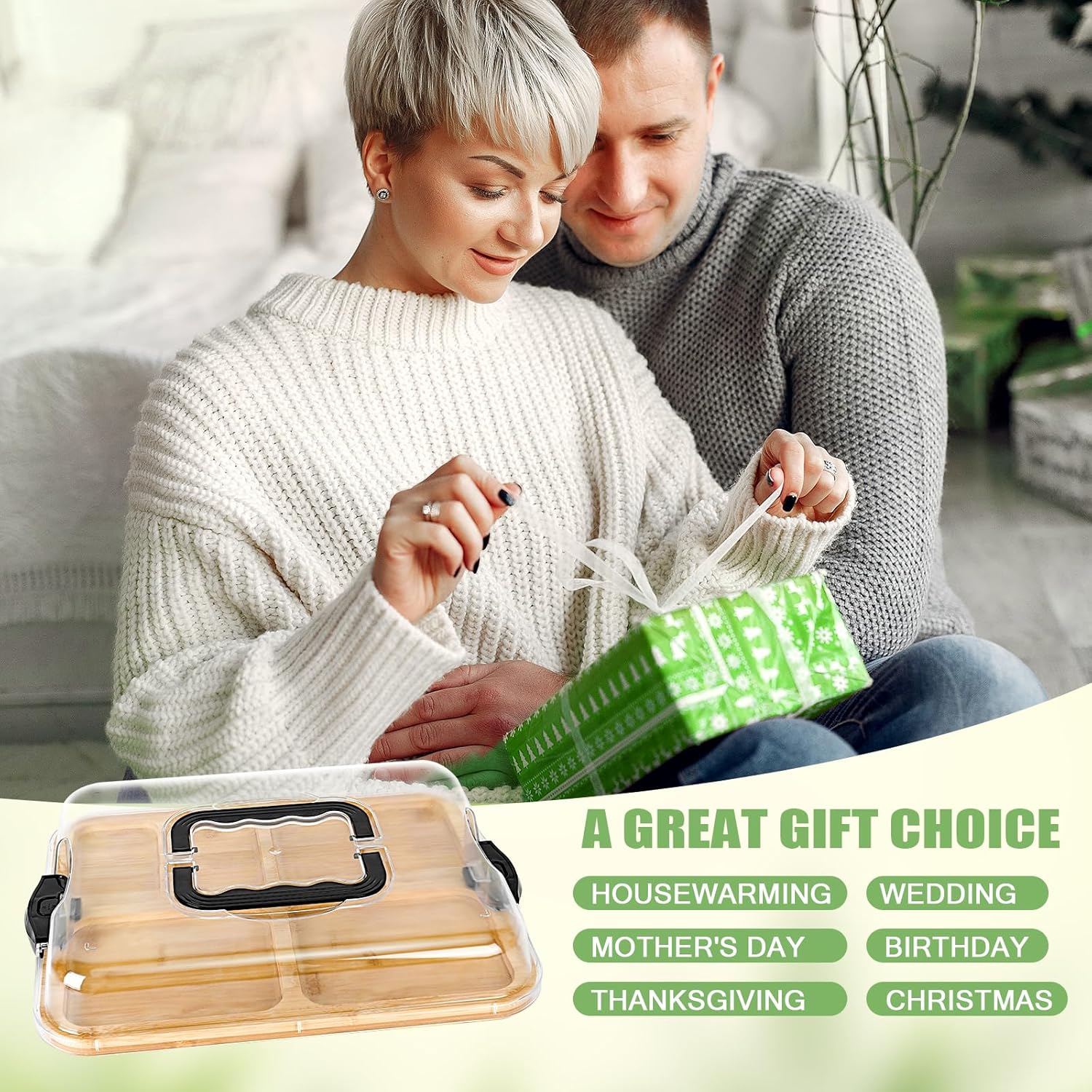 CARLA HOME Bamboo Charcuterie Board with Lid & Handle ideal Gift for Kitchen, Party & Picnic (6 Compartments) V178-36136