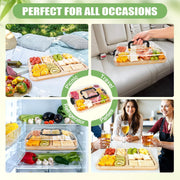 CARLA HOME Bamboo Charcuterie Board with Lid & Handle ideal Gift for Kitchen, Party & Picnic (6 Compartments) V178-36136