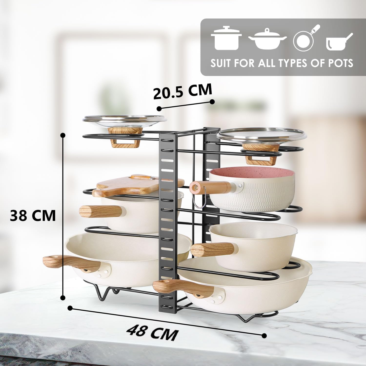 CARLA HOME Adjustable 8-Tier Pan Rack Pot Organizer for Kitchen Cabinet V178-36137