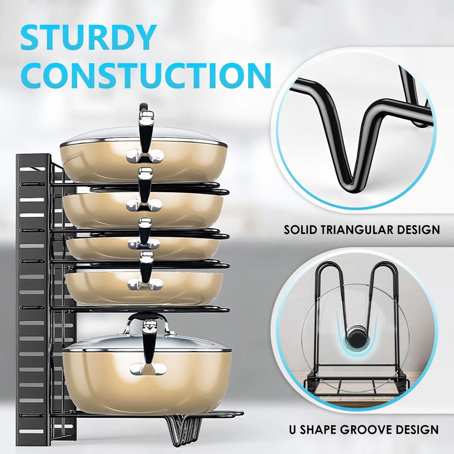 CARLA HOME Adjustable 8-Tier Pan Rack Pot Organizer for Kitchen Cabinet V178-36137