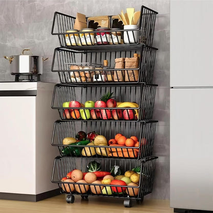 CARLA HOME Metal 5-Tier Rolling Vegetable and Fruit Basket Cart Stand for Kitchen V178-36139