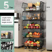 CARLA HOME Metal 5-Tier Rolling Vegetable and Fruit Basket Cart Stand for Kitchen V178-36139