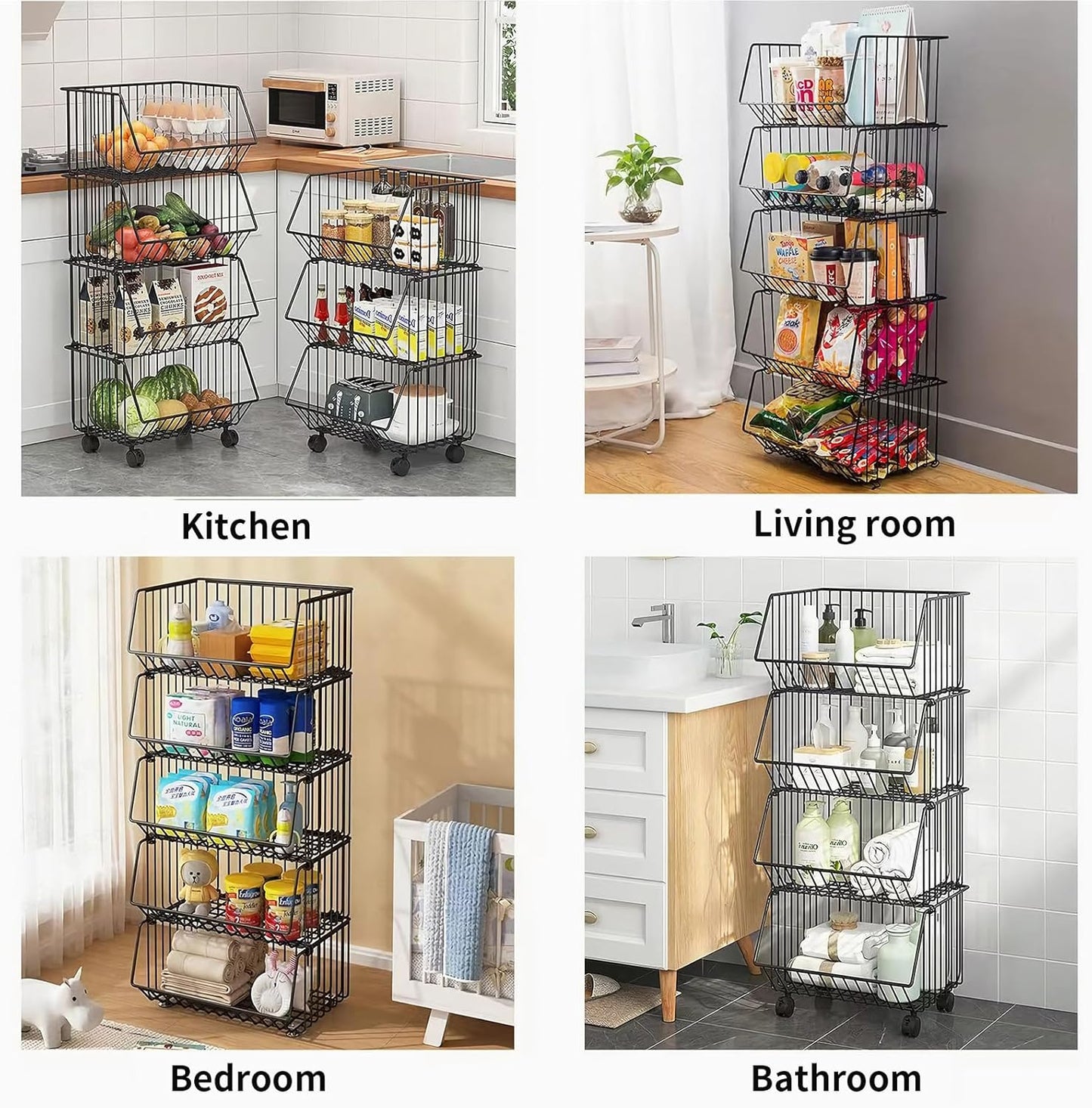 CARLA HOME Metal 5-Tier Rolling Vegetable and Fruit Basket Cart Stand for Kitchen V178-36139
