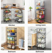CARLA HOME Metal 5-Tier Rolling Vegetable and Fruit Basket Cart Stand for Kitchen V178-36139