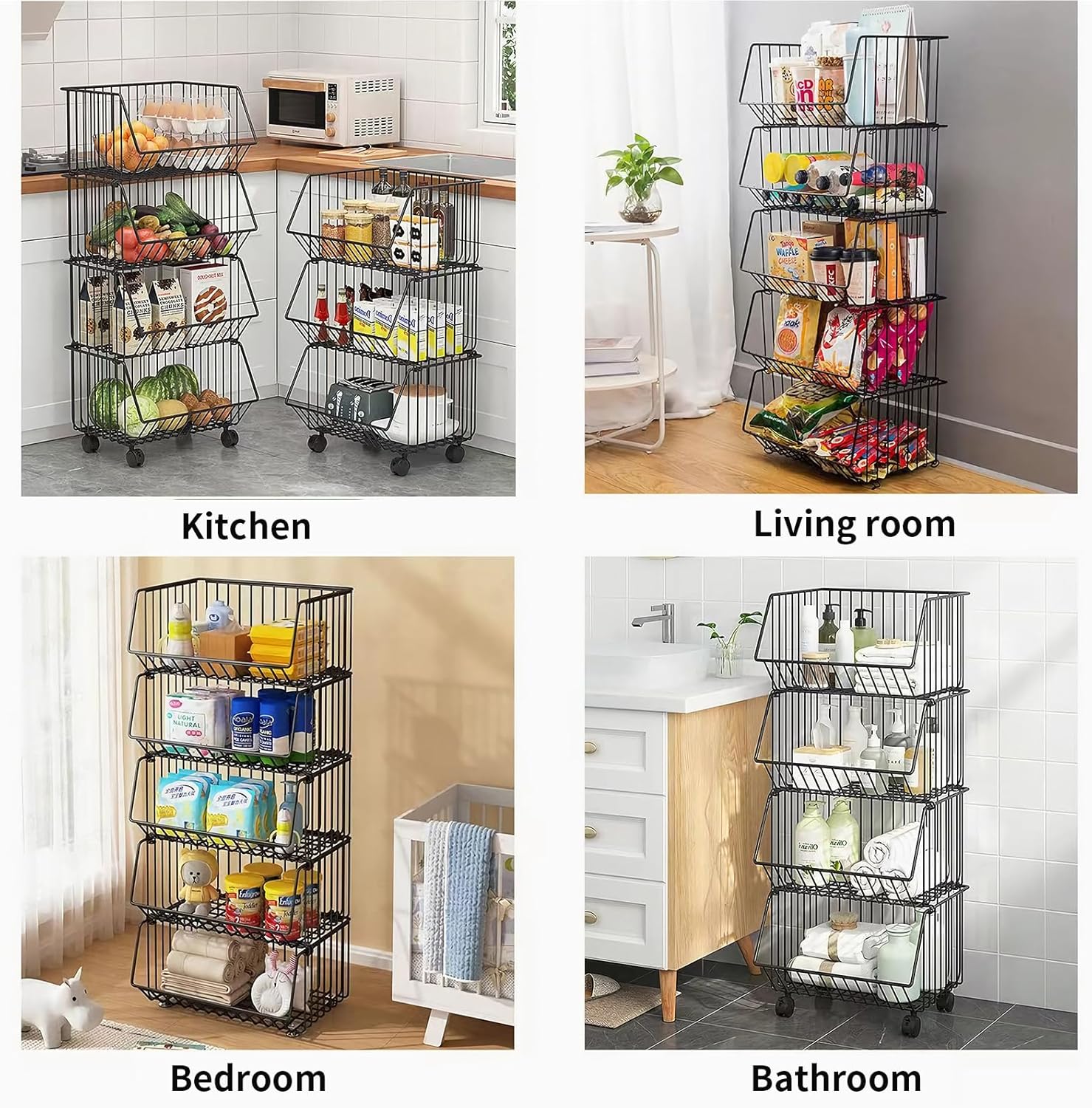 CARLA HOME Metal 5-Tier Rolling Vegetable and Fruit Basket Cart Stand for Kitchen V178-36139