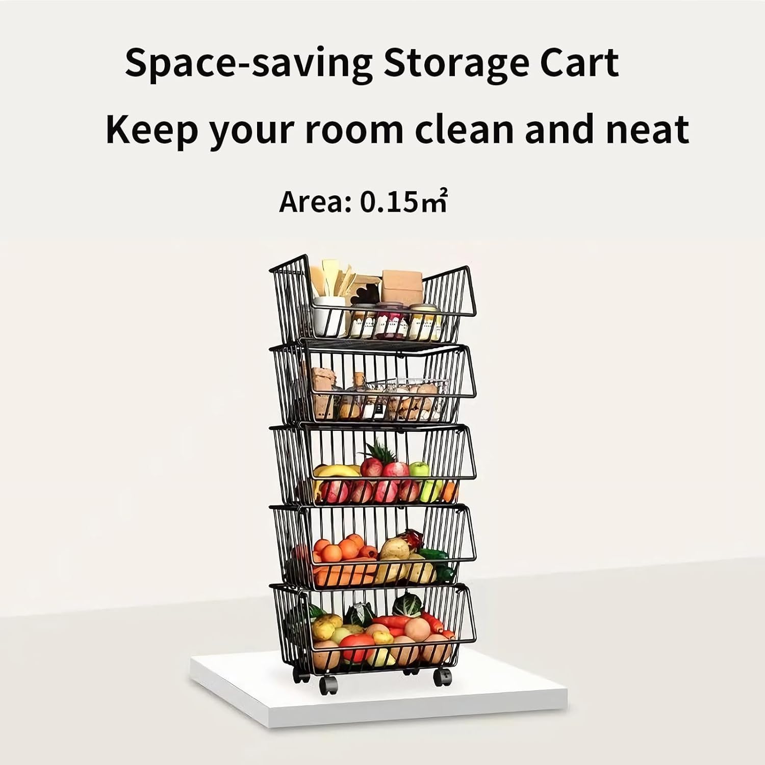 CARLA HOME Metal 5-Tier Rolling Vegetable and Fruit Basket Cart Stand for Kitchen V178-36139