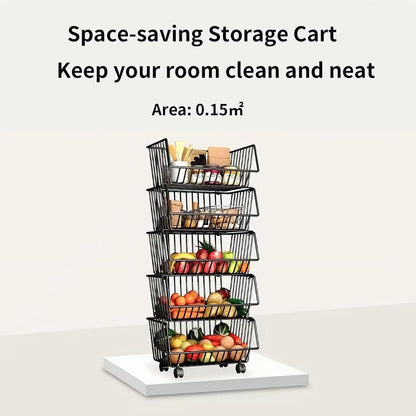 CARLA HOME Metal 5-Tier Rolling Vegetable and Fruit Basket Cart Stand for Kitchen V178-36139