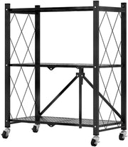 CARLA HOME 3-Tier Foldable Storage Shelf with Wheels for Kitchen, Garage, Pantry or Basement (Black) V178-36140