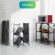CARLA HOME 3-Tier Foldable Storage Shelf with Wheels for Kitchen, Garage, Pantry or Basement (Black) V178-36140