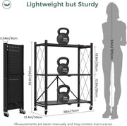 CARLA HOME 3-Tier Foldable Storage Shelf with Wheels for Kitchen, Garage, Pantry or Basement (Black) V178-36140