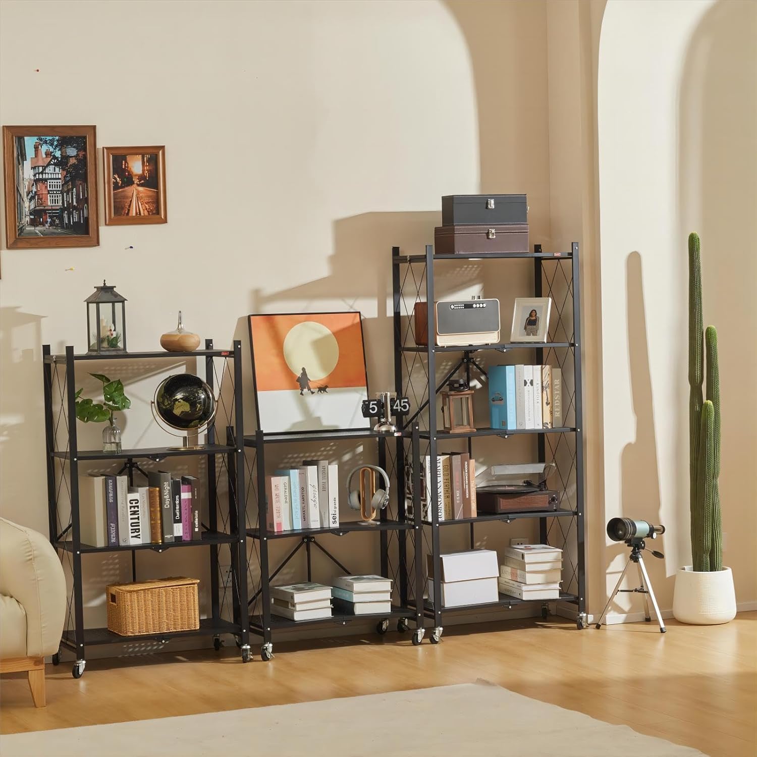 CARLA HOME 3-Tier Foldable Storage Shelf with Wheels for Kitchen, Garage, Pantry or Basement (Black) V178-36140