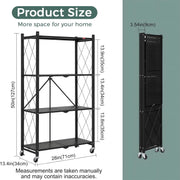 CARLA HOME 4-Tier Foldable Storage Shelf with Wheels for Kitchen, Garage, Pantry or Basement (Black) V178-36141
