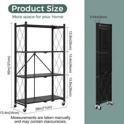 CARLA HOME 4-Tier Foldable Storage Shelf with Wheels for Kitchen, Garage, Pantry or Basement (Black) V178-36141