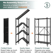 CARLA HOME 4-Tier Foldable Storage Shelf with Wheels for Kitchen, Garage, Pantry or Basement (Black) V178-36141