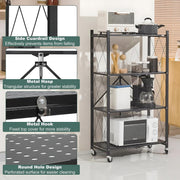 CARLA HOME 4-Tier Foldable Storage Shelf with Wheels for Kitchen, Garage, Pantry or Basement (Black) V178-36141