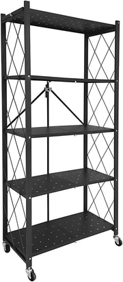 CARLA HOME 5-Tier Foldable Storage Shelf with Wheels for Kitchen, Garage, Pantry or Basement (Black) V178-36142