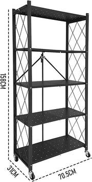 CARLA HOME 5-Tier Foldable Storage Shelf with Wheels for Kitchen, Garage, Pantry or Basement (Black) V178-36142
