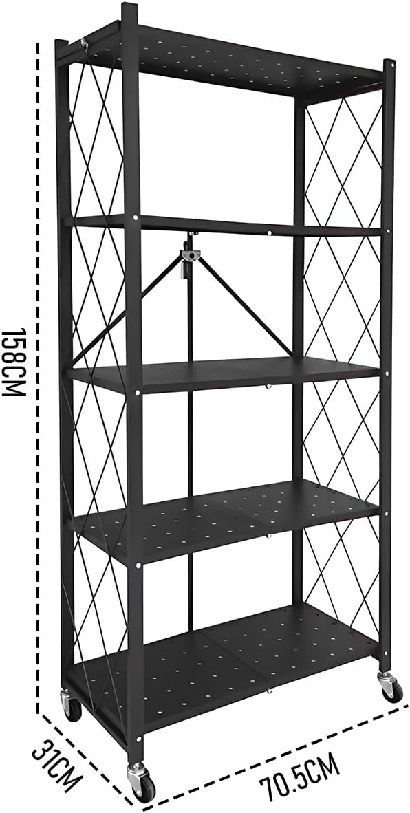 CARLA HOME 5-Tier Foldable Storage Shelf with Wheels for Kitchen, Garage, Pantry or Basement (Black) V178-36142