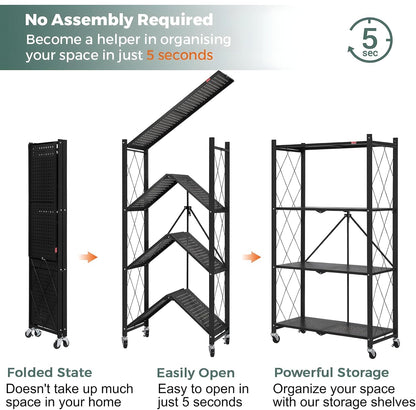 CARLA HOME 5-Tier Foldable Storage Shelf with Wheels for Kitchen, Garage, Pantry or Basement (Black) V178-36142
