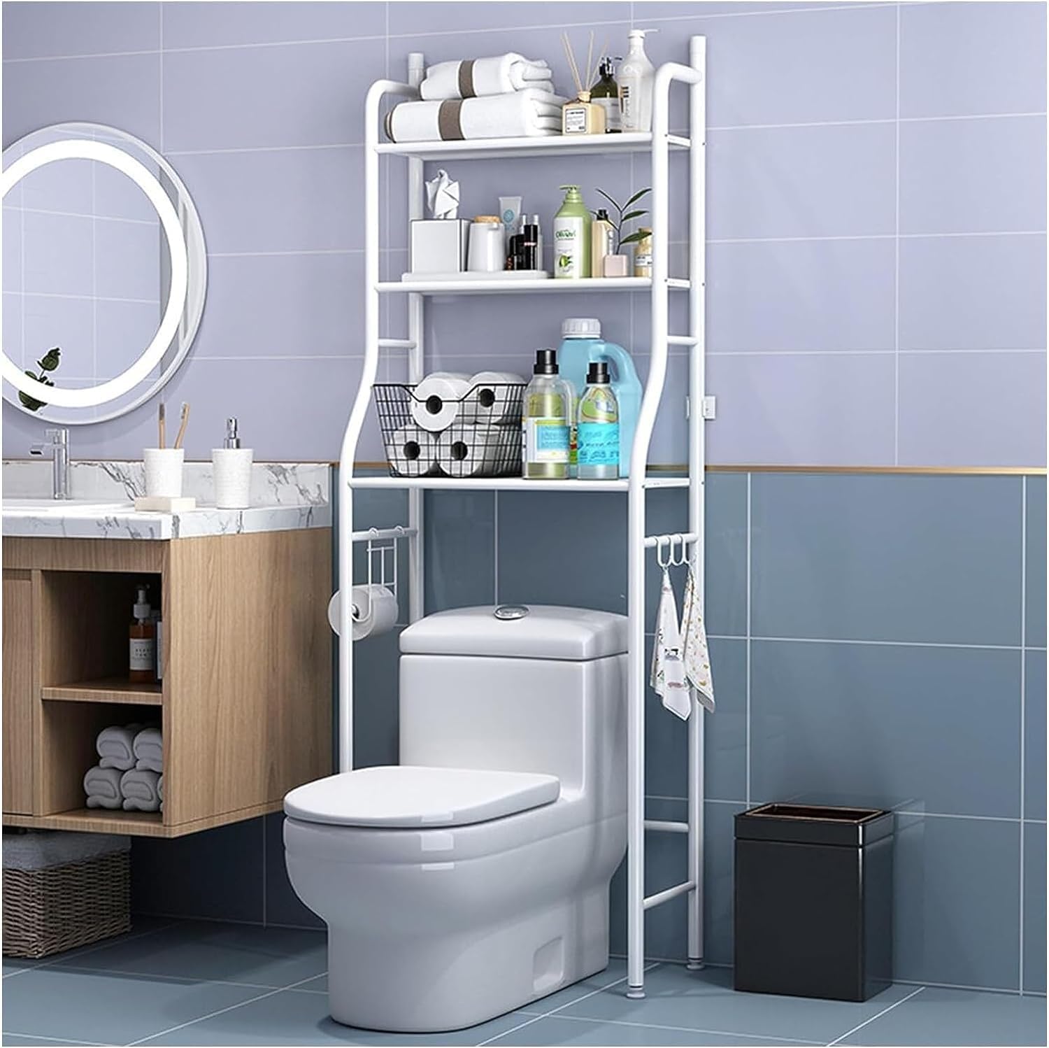 CARLA HOME 3-Tier Over The Toilet Storage Rack with Hooks & Paper Holder for Bathroom & Laundry Room V178-36143