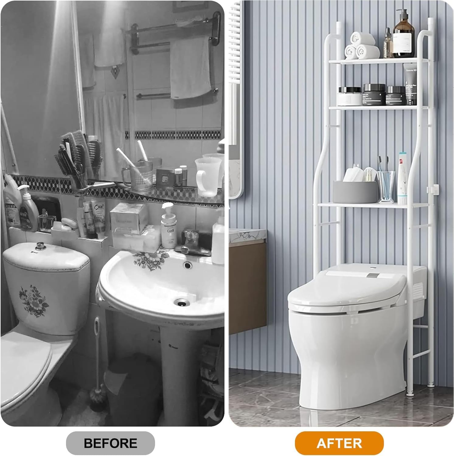 CARLA HOME 3-Tier Over The Toilet Storage Rack with Hooks & Paper Holder for Bathroom & Laundry Room V178-36143